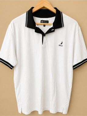 Bali White Polo with Black Contrast Collar and Trim-XL